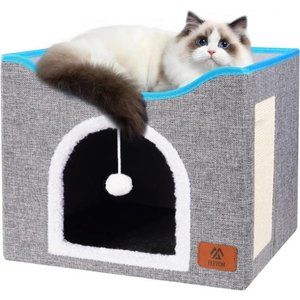 Elevon Cat Beds, Cat House Cat Cave Beds with Scratch Pad, Foldable (Grey)
